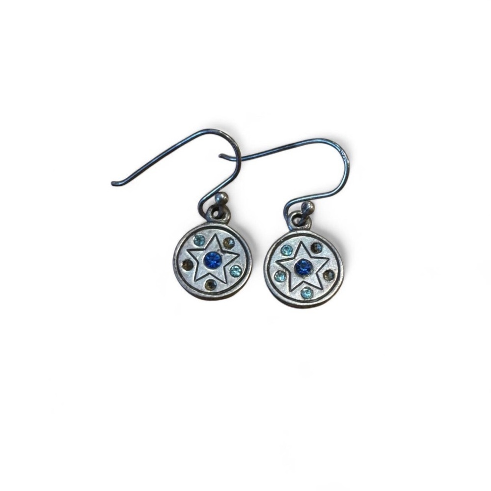 Vintage y2k Dainty Celestial Sterling Silver Dangle Earrings Stars Rhinestones